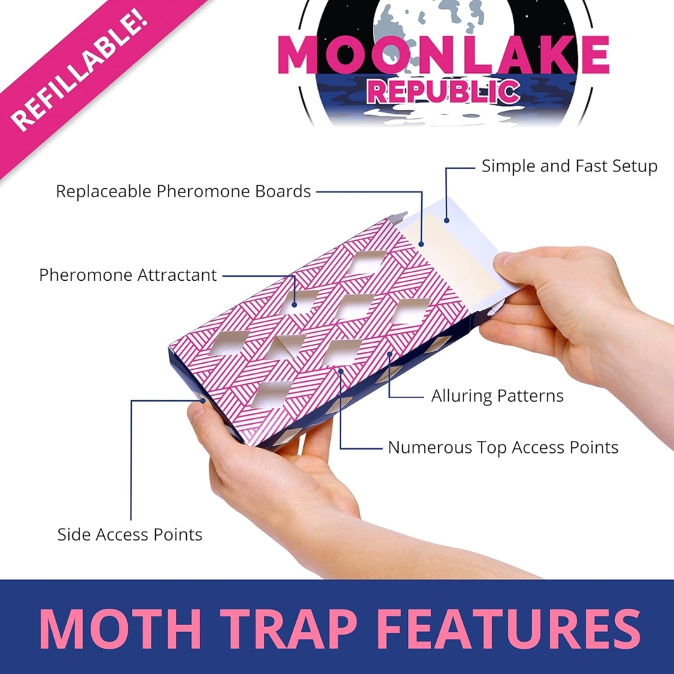 Moth; Moonlake Republic; Moth Traps for Clothes & Pantry - Dual Pantry Moth Trap and Clothing Moth Traps; Natural & Odor-Free Closet and Pantry Moth Traps with Pheromones; Set of 6 Moth Traps for House