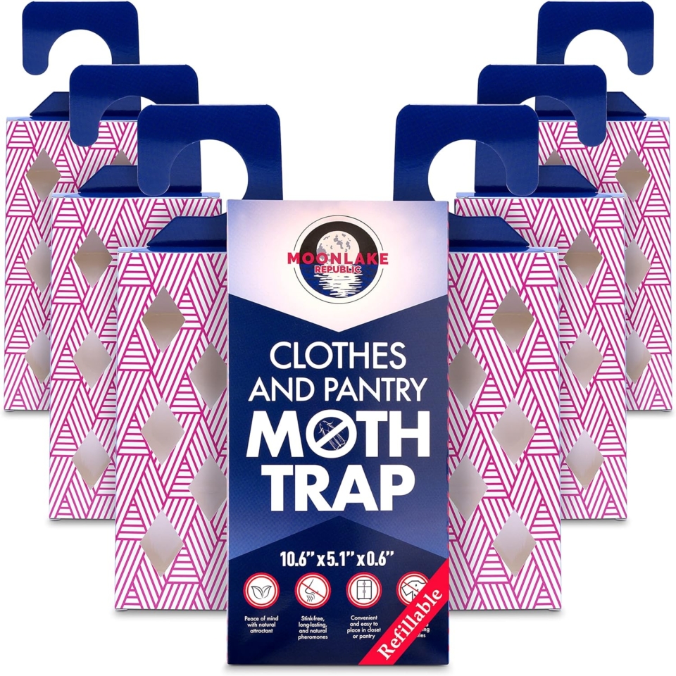 Moth; Moonlake Republic; Moth Traps for Clothes & Pantry - Dual Pantry Moth Trap and Clothing Moth Traps; Natural & Odor-Free Closet and Pantry Moth Traps with Pheromones; Set of 6 Moth Traps for House